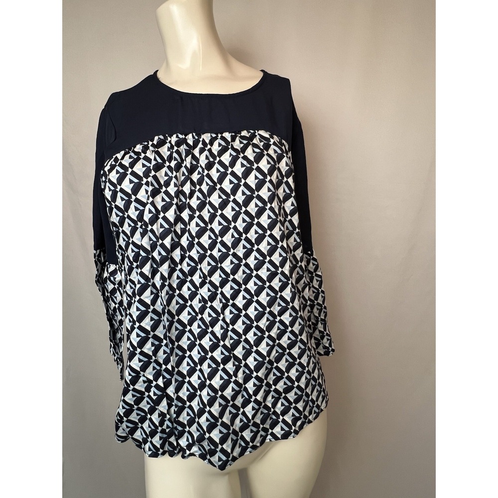 Michael Michael Kors Geometric Print Flutter Sleeve Blouse Top Blue Size M $130